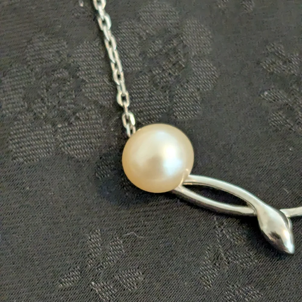 New Vantel Pearls Twisted Vine Sterling Silver Genuine Pearl 16 Inch Necklace